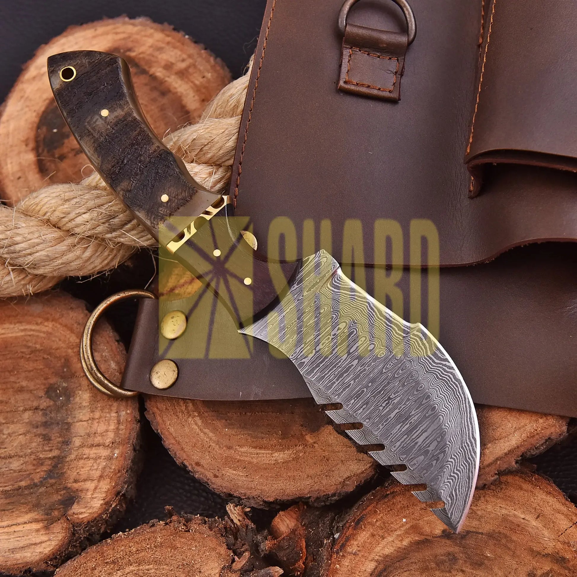 Starlight Voyager Damascus steel collectible with rosewood bolster and stag handle