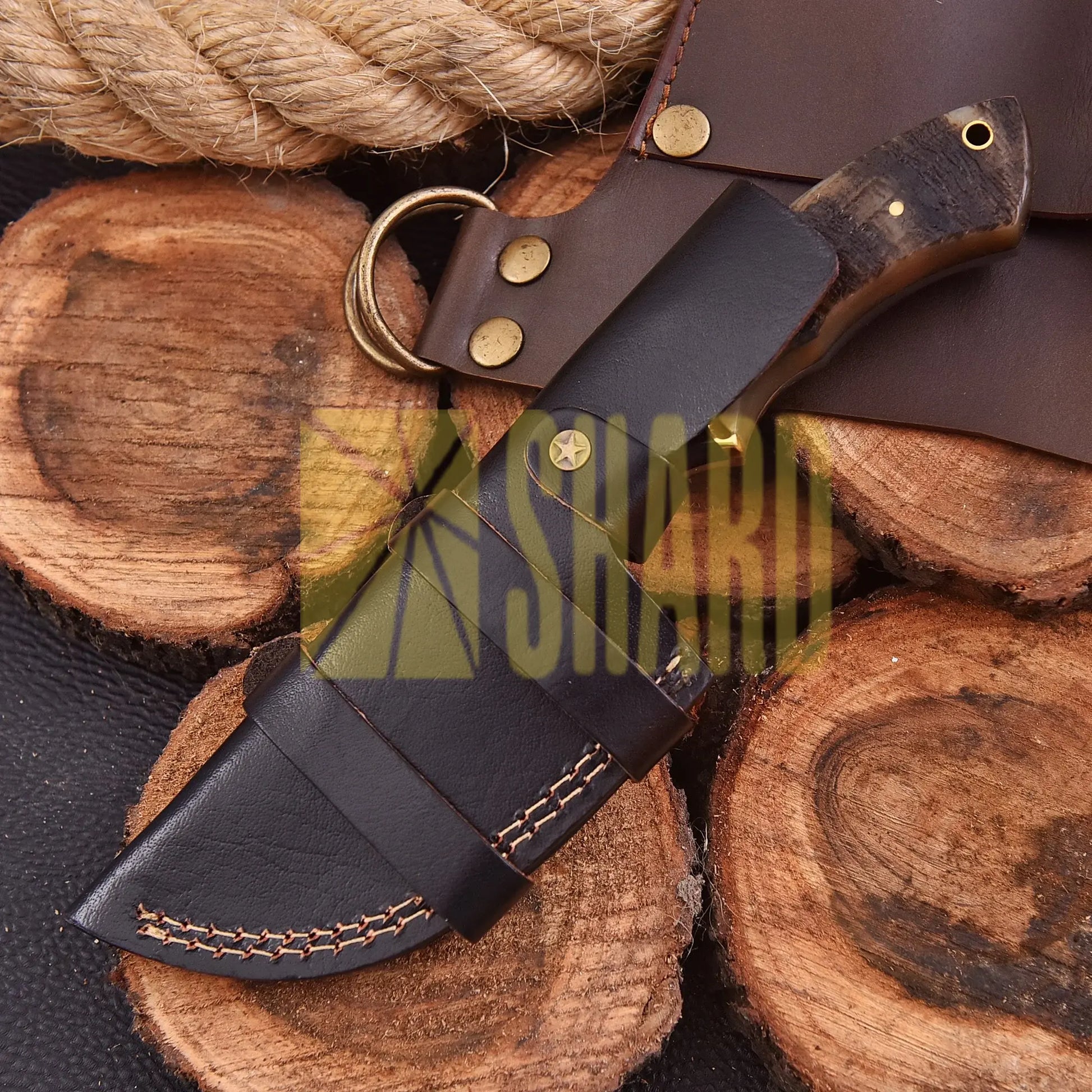 Starlight Voyager Damascus steel collectible with rosewood bolster and stag handle