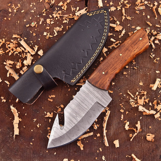 Hand-forged Damascus steel collectible with walnut wood handle and raindrop wave pattern.