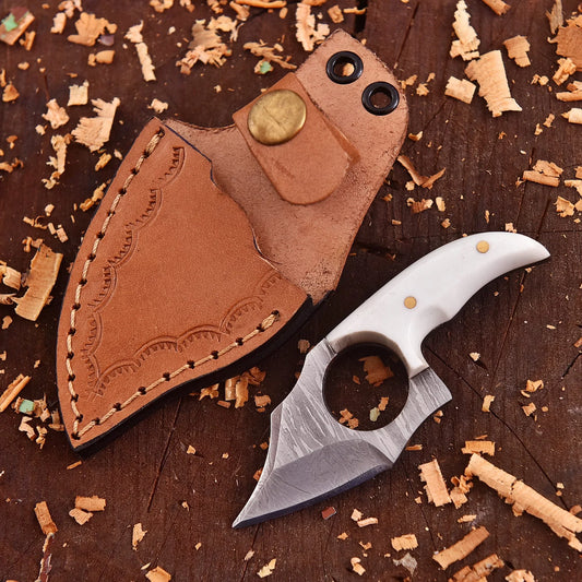 Aurora Pearl Damascus mini outdoor collectible with mother of pearl resin handle