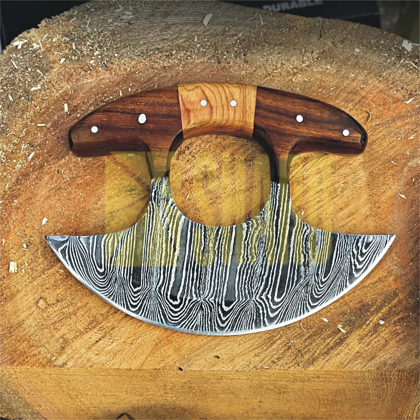 Tundra Edge Damascus Ulu Rocker – 6” Hand-Forged Pizza & Salad Chopper by Shard Blade