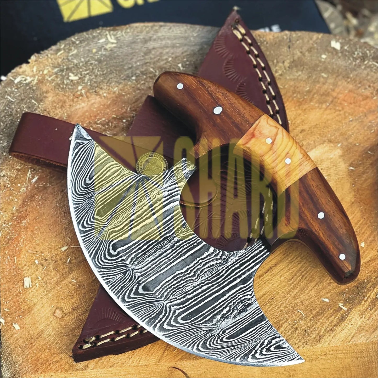 Tundra Edge Damascus Ulu Rocker – 6” Hand-Forged Pizza & Salad Chopper by Shard Blade