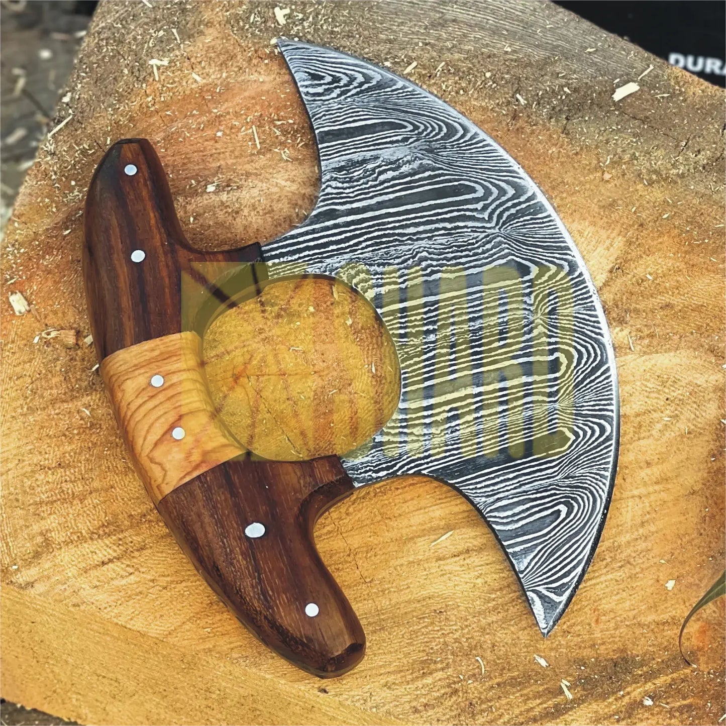 Tundra Edge Damascus Ulu Rocker – 6” Hand-Forged Pizza & Salad Chopper by Shard Blade