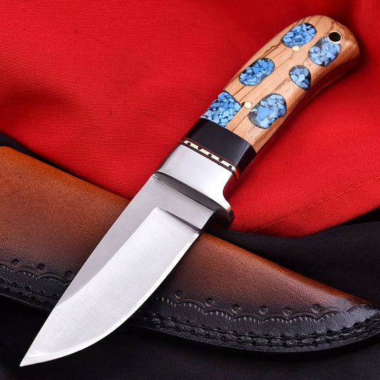 Trailborn 9-inch hand-forged J2 steel outdoor skinner blade with leather carrying case – ideal family gift for adventurers