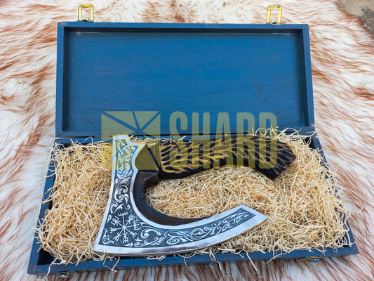 SHARD BLADE HAND FORGED Carbon Steel Pizza Cutter Battle Ready Throwing Axe  Hatchet VIKING Axe +Sheath With Gifting Box - PX01