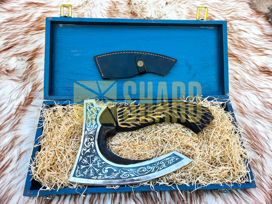 SHARD BLADE HAND FORGED Carbon Steel Pizza Cutter Battle Ready Throwing Axe  Hatchet VIKING Axe +Sheath With Gifting Box - PX01