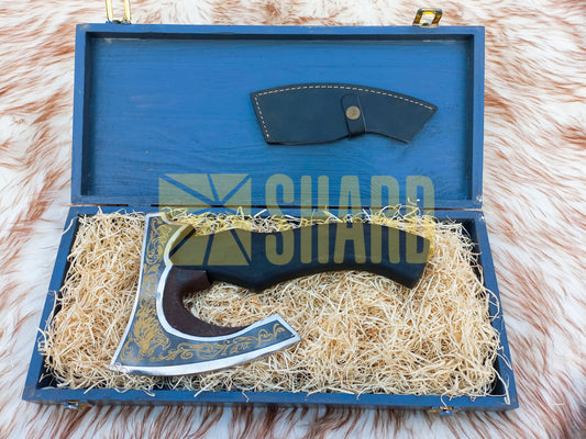 SHARD BLADE HAND FORGED Carbon Steel Pizza Cutter Battle Ready Throwing Axe  Hatchet VIKING Axe +Sheath With Gifting Box - PX02