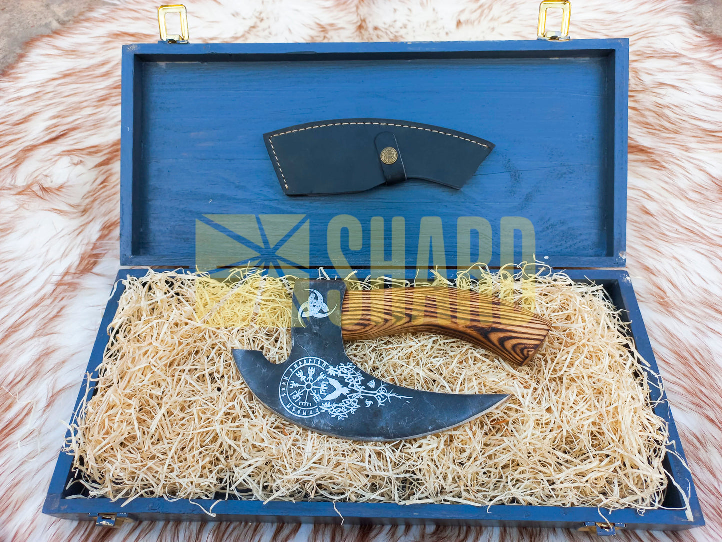 SHARD BLADE HAND FORGED Carbon Steel Pizza Cutter Battle Ready Throwing Axe  Hatchet VIKING Axe +Sheath With Gifting Box - PX03