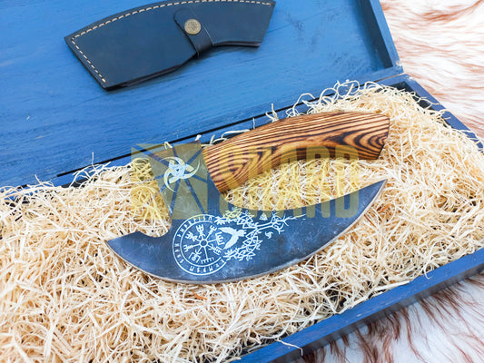 SHARD BLADE HAND FORGED Carbon Steel Pizza Cutter Battle Ready Throwing Axe  Hatchet VIKING Axe +Sheath With Gifting Box - PX03