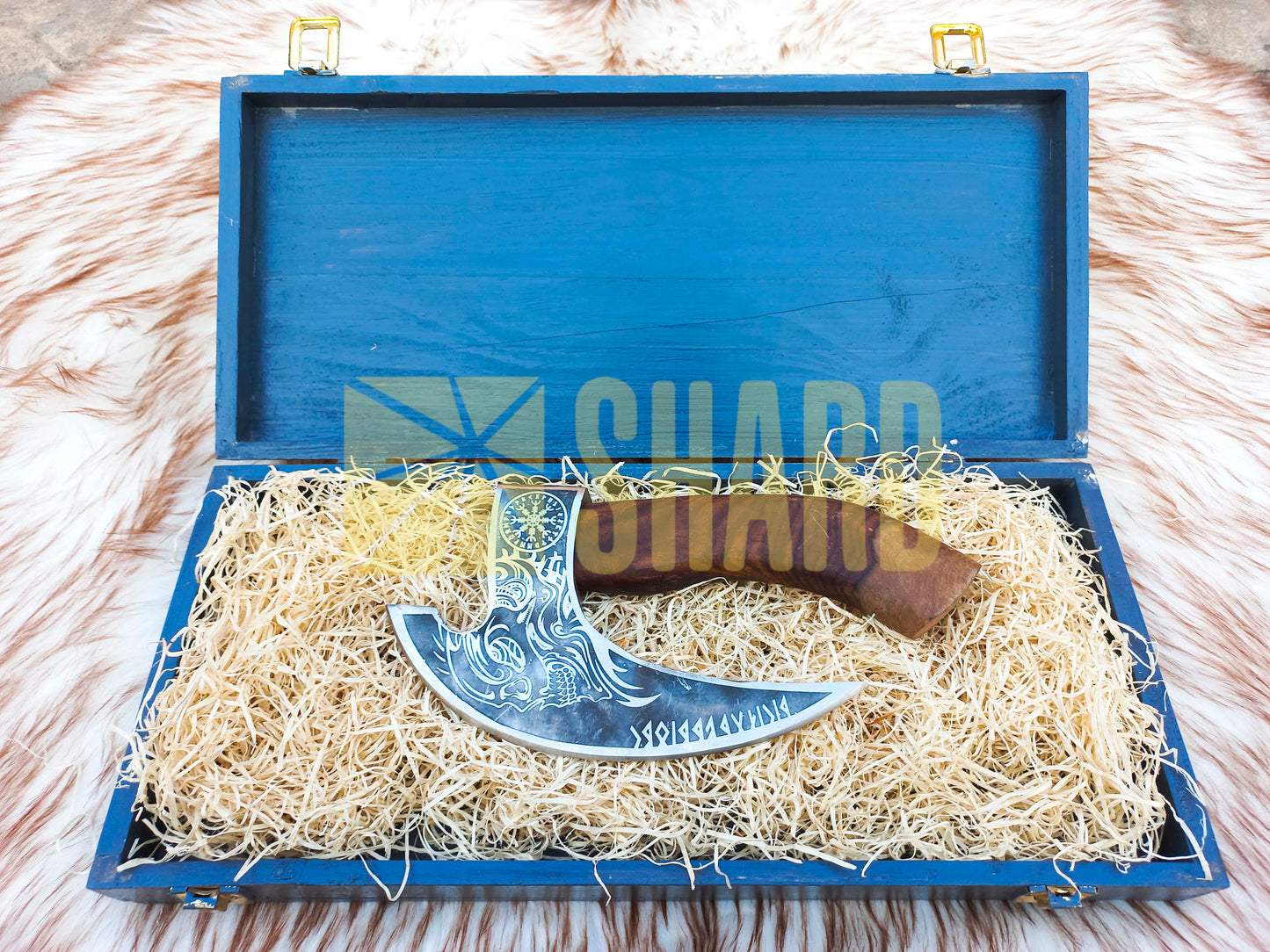 SHARD BLADE HAND FORGED Carbon Steel Pizza Cutter Battle Ready Throwing Axe  Hatchet VIKING Axe +Sheath With Gifting Box - PX06