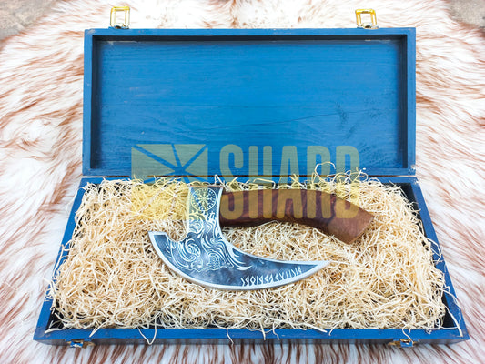 SHARD BLADE HAND FORGED Carbon Steel Pizza Cutter Battle Ready Throwing Axe  Hatchet VIKING Axe +Sheath With Gifting Box - PX06