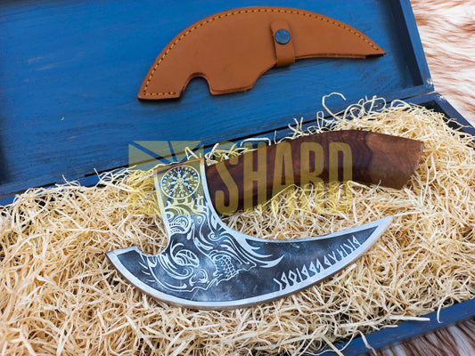 SHARD BLADE HAND FORGED Carbon Steel Pizza Cutter Battle Ready Throwing Axe  Hatchet VIKING Axe +Sheath With Gifting Box - PX06