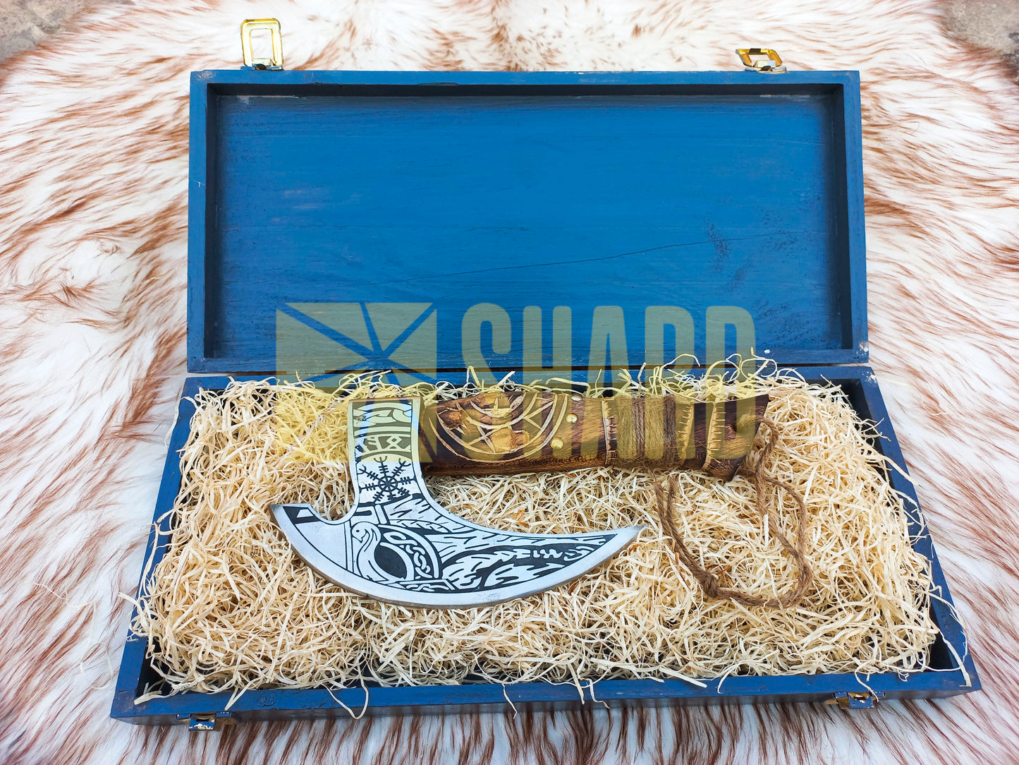 SHARD BLADE HAND FORGED Carbon Steel Pizza Cutter Battle Ready Throwing Axe  Hatchet VIKING Axe +Sheath With Gifting Box - PX07