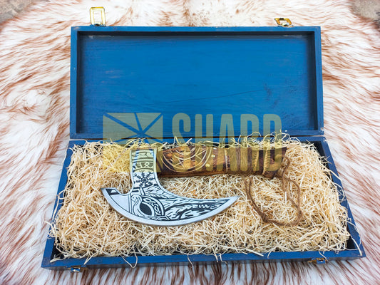 SHARD BLADE HAND FORGED Carbon Steel Pizza Cutter Battle Ready Throwing Axe  Hatchet VIKING Axe +Sheath With Gifting Box - PX07