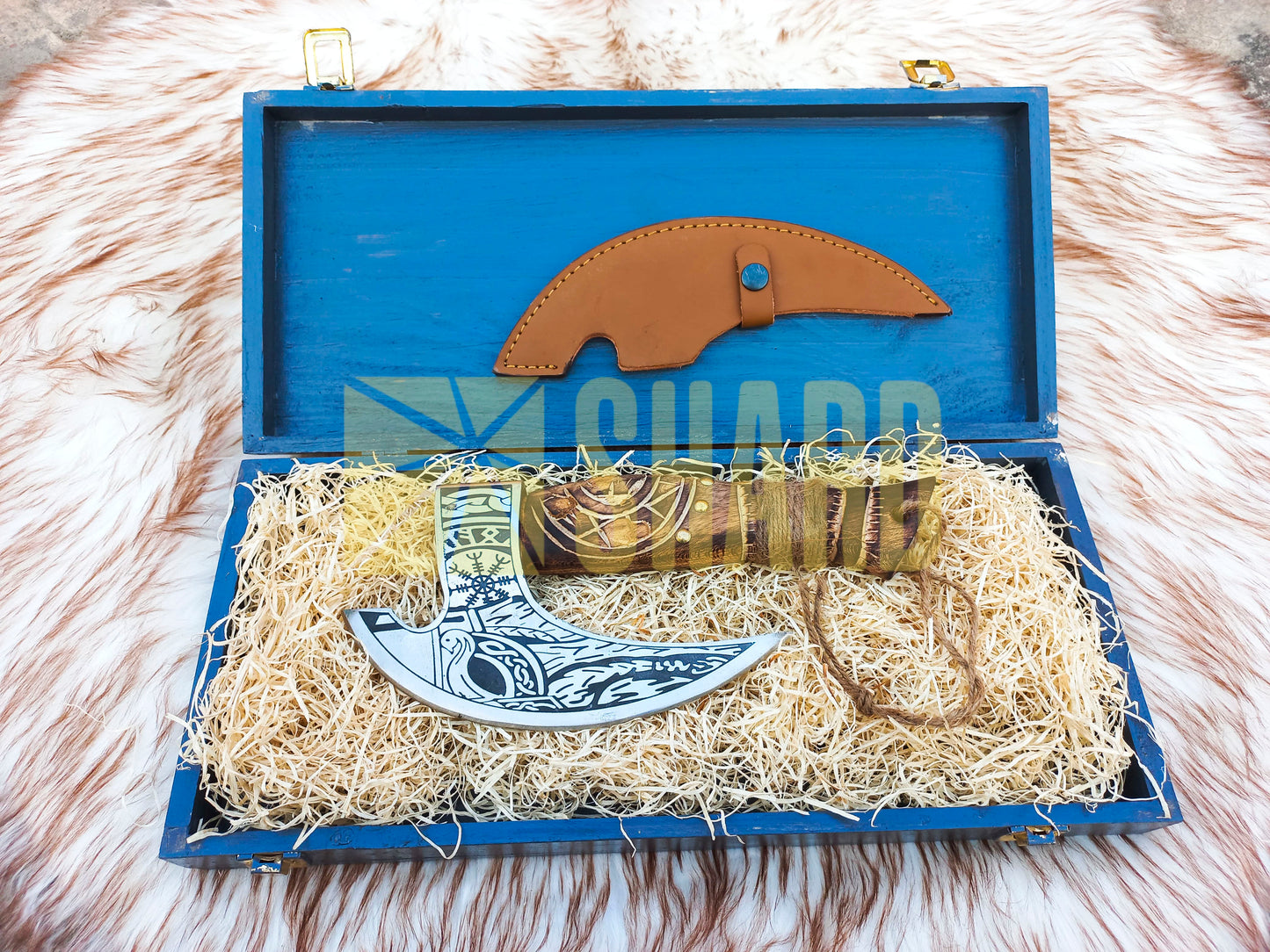 SHARD BLADE HAND FORGED Carbon Steel Pizza Cutter Battle Ready Throwing Axe  Hatchet VIKING Axe +Sheath With Gifting Box - PX07