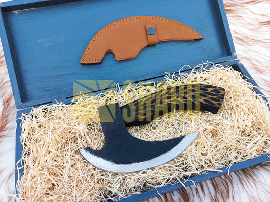 SHARD BLADE HAND FORGED Carbon Steel Pizza Cutter Battle Ready Throwing Axe  Hatchet VIKING Axe +Sheath With Gifting Box - PX08
