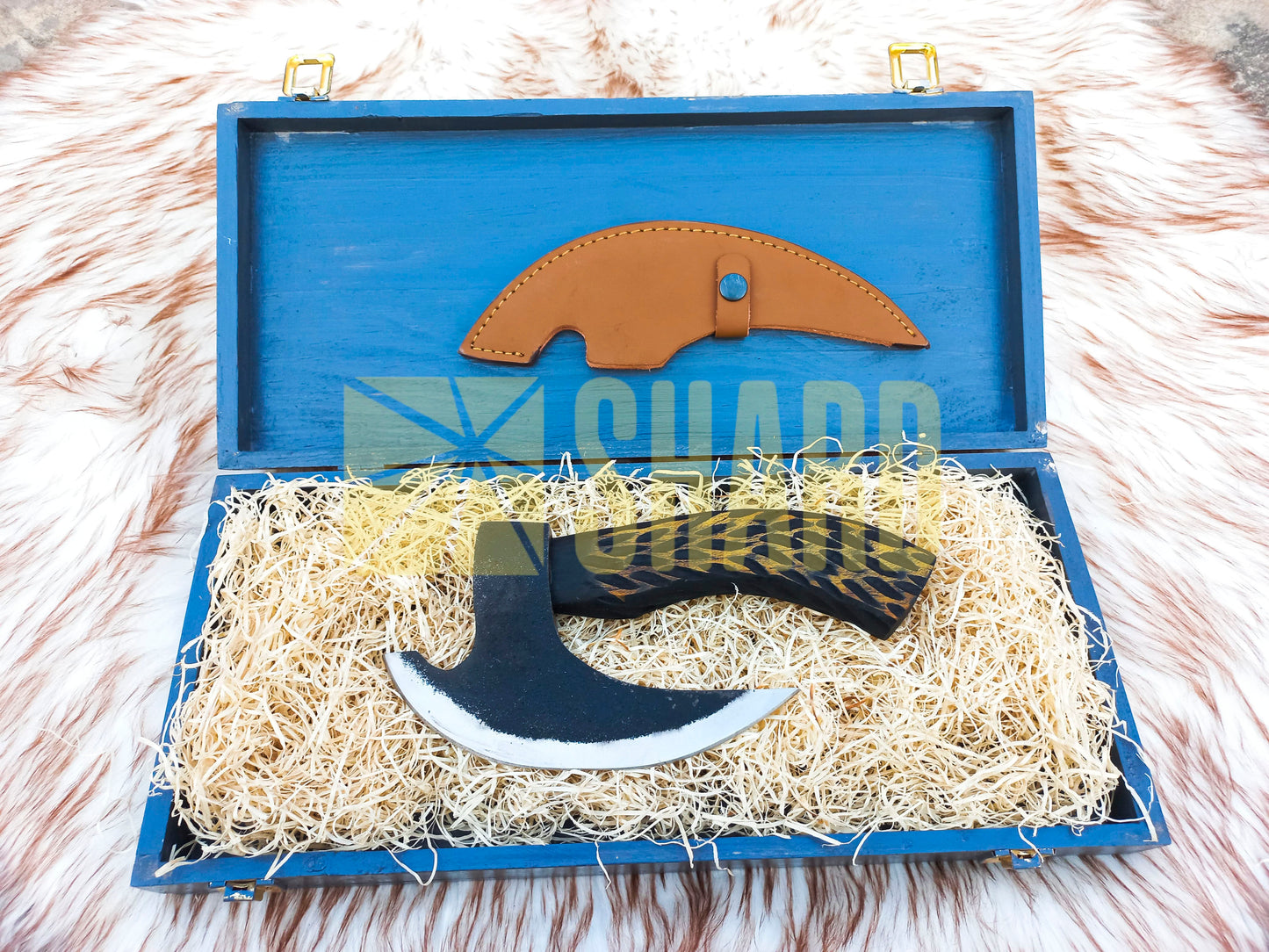 SHARD BLADE HAND FORGED Carbon Steel Pizza Cutter Battle Ready Throwing Axe  Hatchet VIKING Axe +Sheath With Gifting Box - PX08