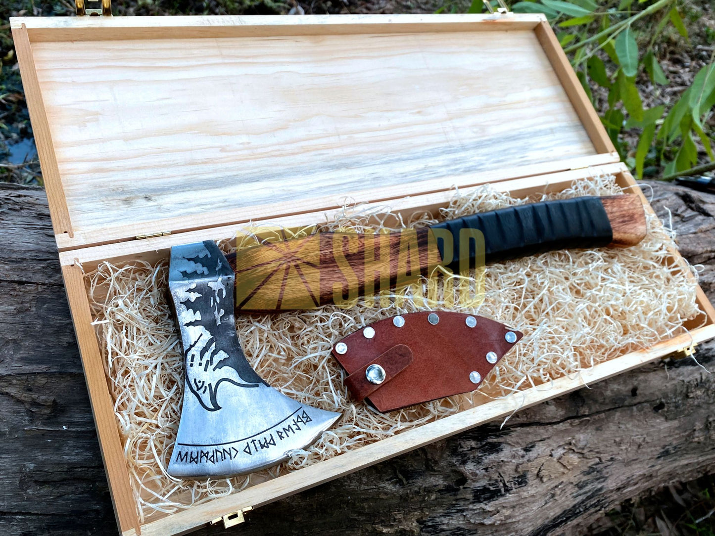 SHARD BLADE HAND FORGED Carbon Steel Hatchet VIKING Axe Battle Ready Throwing Axe +Sheath With Gifting Box - AX122
