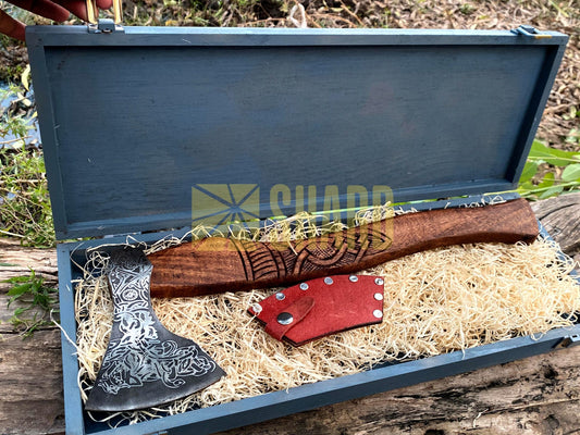 SHARD BLADE HAND FORGED Carbon Steel Hatchet VIKING Axe Battle Ready Throwing Axe +Sheath With Gifting Box -  AX121