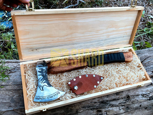 SHARD BLADE HAND FORGED Carbon Steel Hatchet VIKING Axe Battle Ready Throwing Axe +Sheath With Gifting Box - AX122