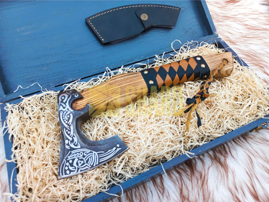 SHARD BLADE HAND FORGED Carbon Steel Hatchet VIKING Axe Battle Ready Throwing Axe +Sheath With Gifting Box - AX103