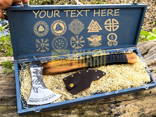 SHARD BLADE HAND FORGED Carbon Steel Hatchet VIKING Axe Battle Ready Throwing Axe +Sheath With Gifting Box - AX122