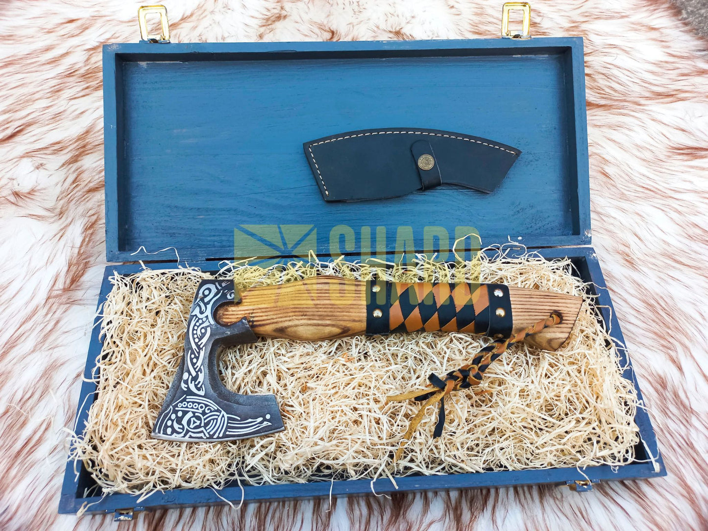 SHARD BLADE HAND FORGED Carbon Steel Hatchet VIKING Axe Battle Ready Throwing Axe +Sheath With Gifting Box - AX103
