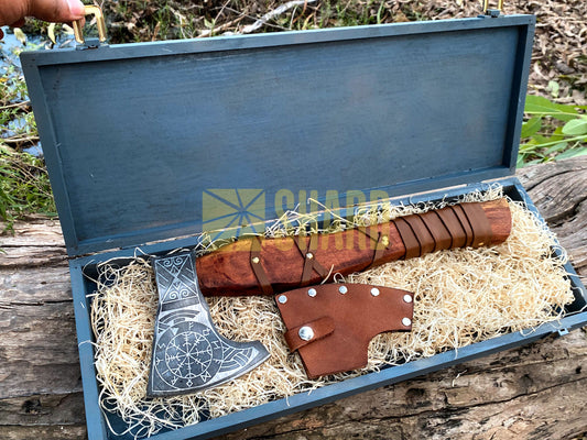 SHARD BLADE HAND FORGED Carbon Steel Battle Ready Throwing Axe  Hatchet VIKING Axe +Sheath With Gifting Box - AX124