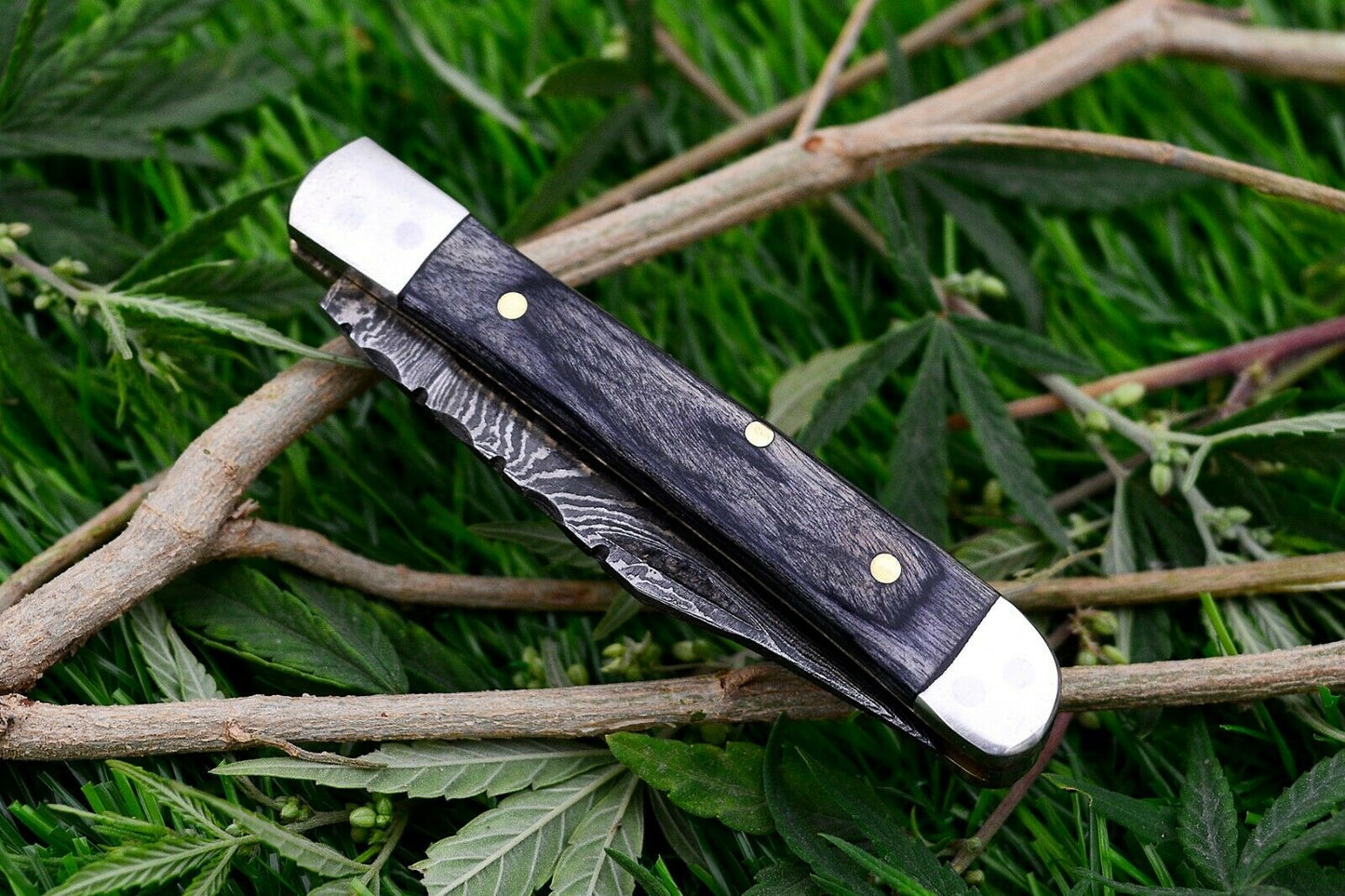 Mini Trapper Pocket Knife Handmade Damascus Steel Folding Knife With Sheath