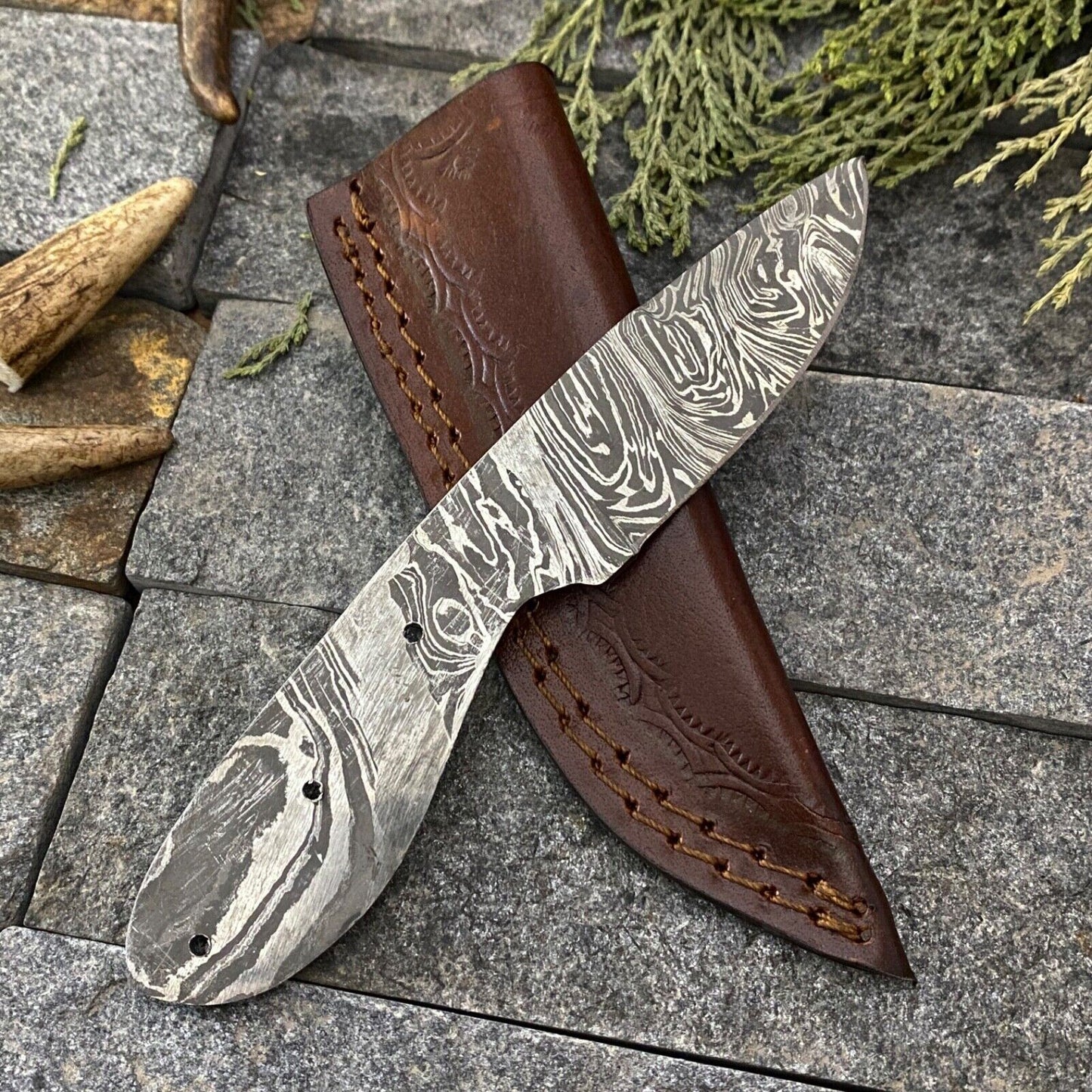 SHARD BLADE CUSTOM HAND FORGED DAMASCUS STEEL HUNTING TANG BLANK BLADE KNIFE