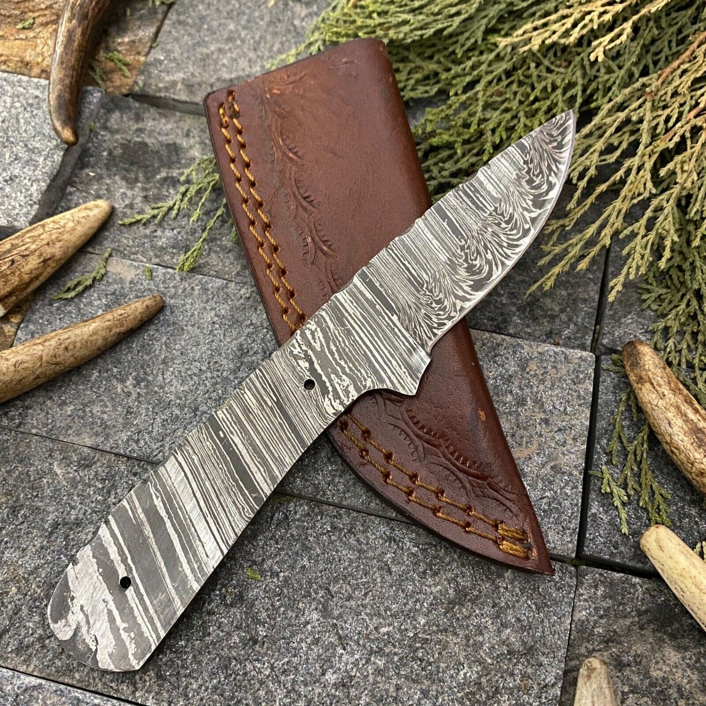 SHARD BLADCUSTOM HAND FORGED DAMASCUS STEEL HUNTING SKINNER BLANK BLADE KNIFE