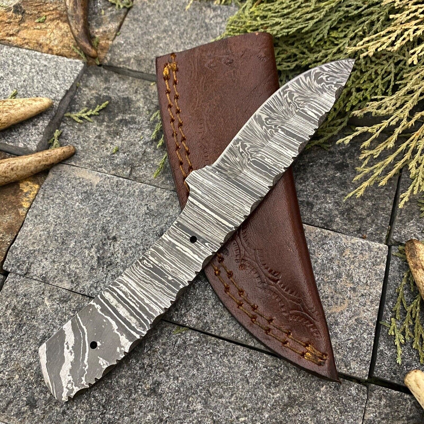 SHARD BLADCUSTOM HAND FORGED DAMASCUS STEEL SKINNER BLANK BLADE HUNTING KNIFE