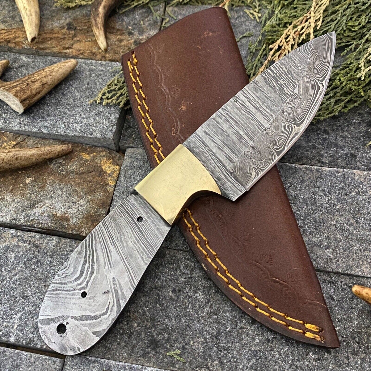 SHARD CUSTOM HAND FORGED DAMASCUS HUNTING FULL TANG BLANK BLADE SKINNER KNIFE