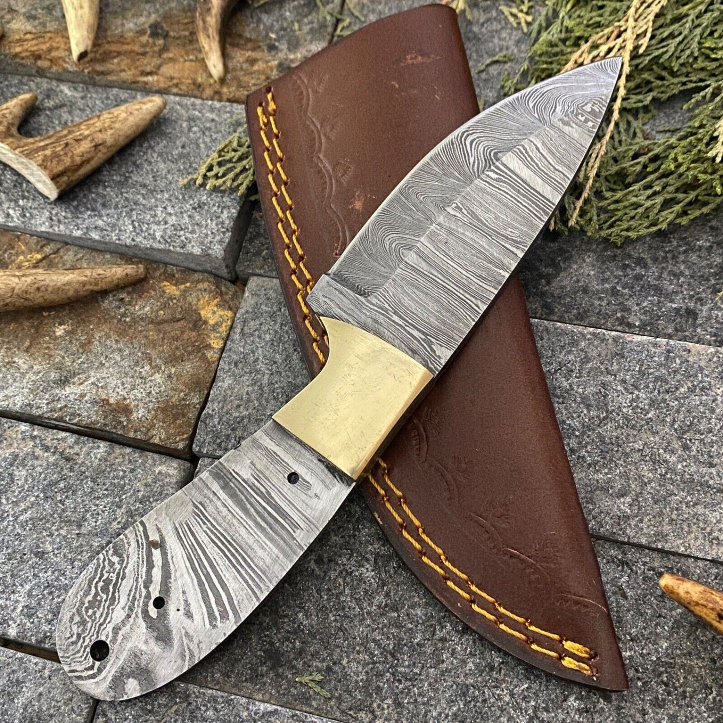 SHARD CUSTOM HAND FORGED DAMASCUS HUNTING FULL TANG BLANK BLADE SKINNER KNIFE