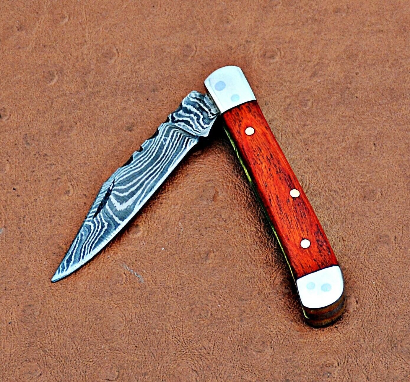 Mini Trapper Custom Handmade Damascus Steel Blade Folding Pocket Knife 5"