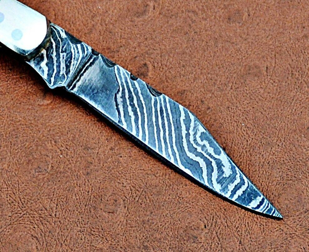 Mini Trapper Custom Handmade Damascus Steel Blade Folding Pocket Knife 5"