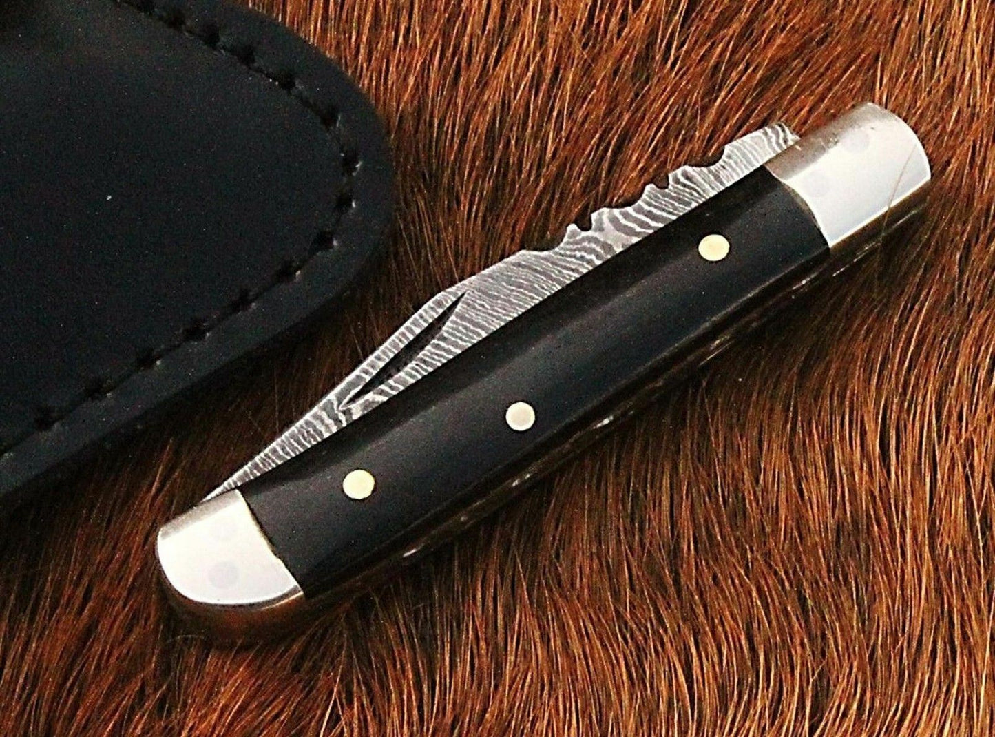 Mini Trapper Custom Handmade Damascus Steel Blade Folding Pocket Knife 5"