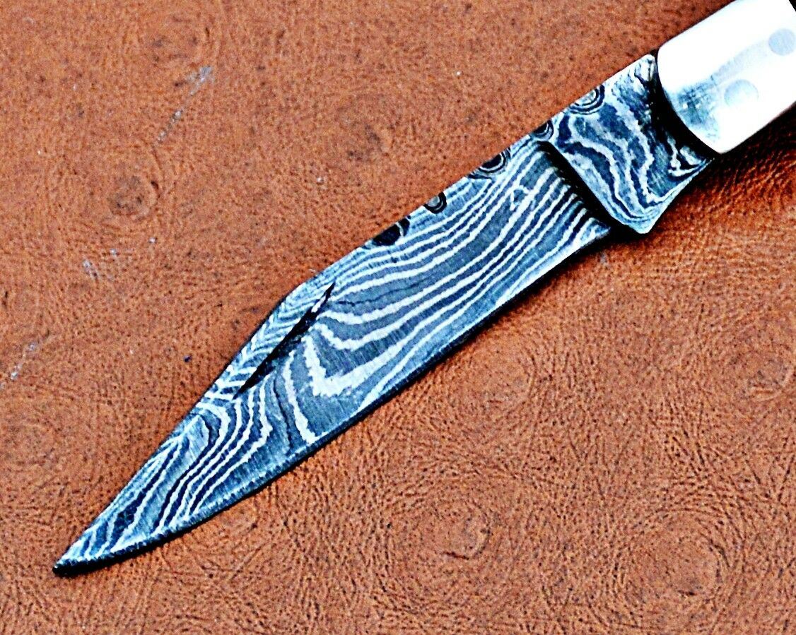 Mini Trapper Custom Handmade Damascus Steel Blade Folding Pocket Knife 5"