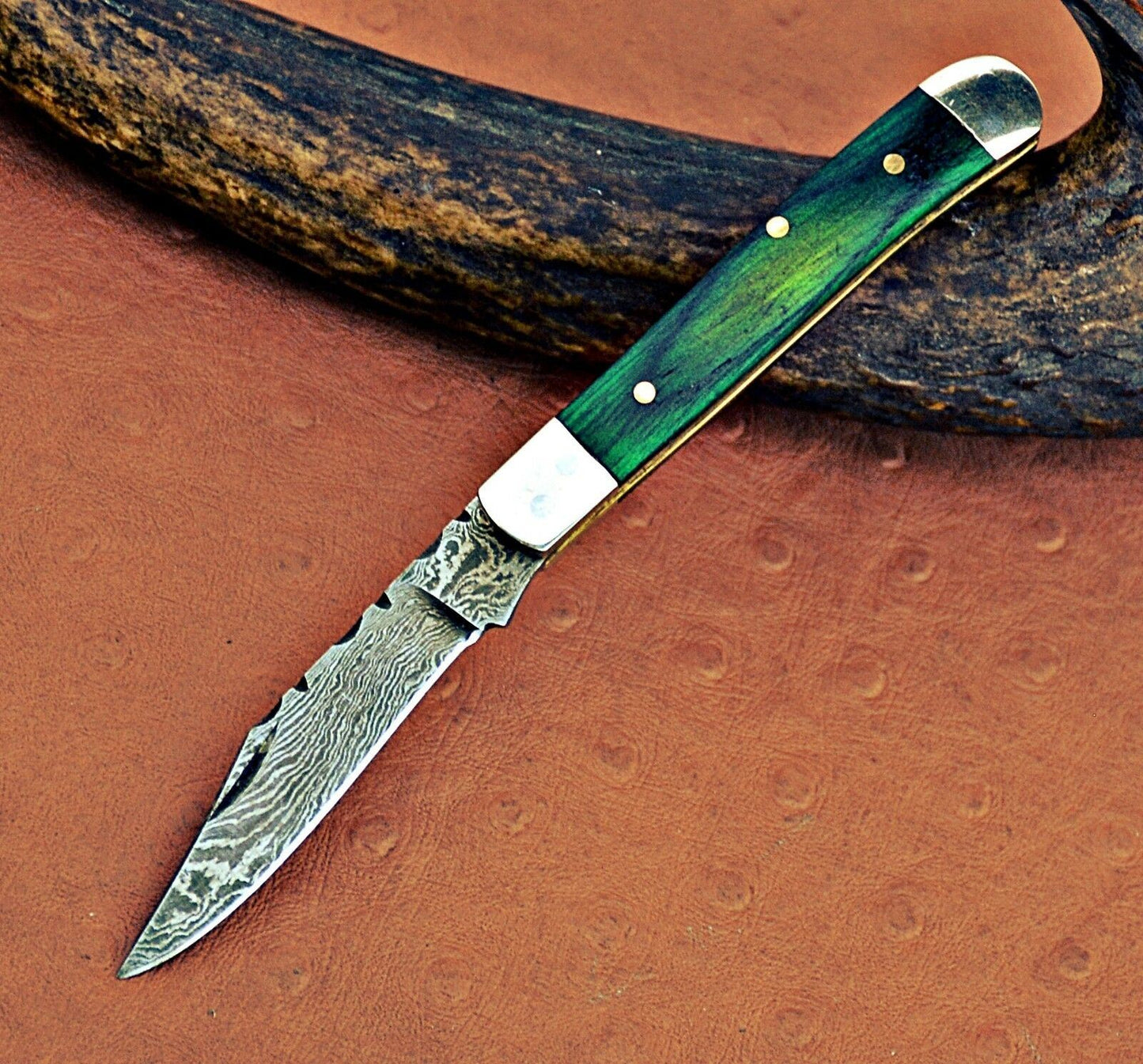 Mini Trapper Custom Handmade Damascus Steel Blade Folding Pocket Knife 5"