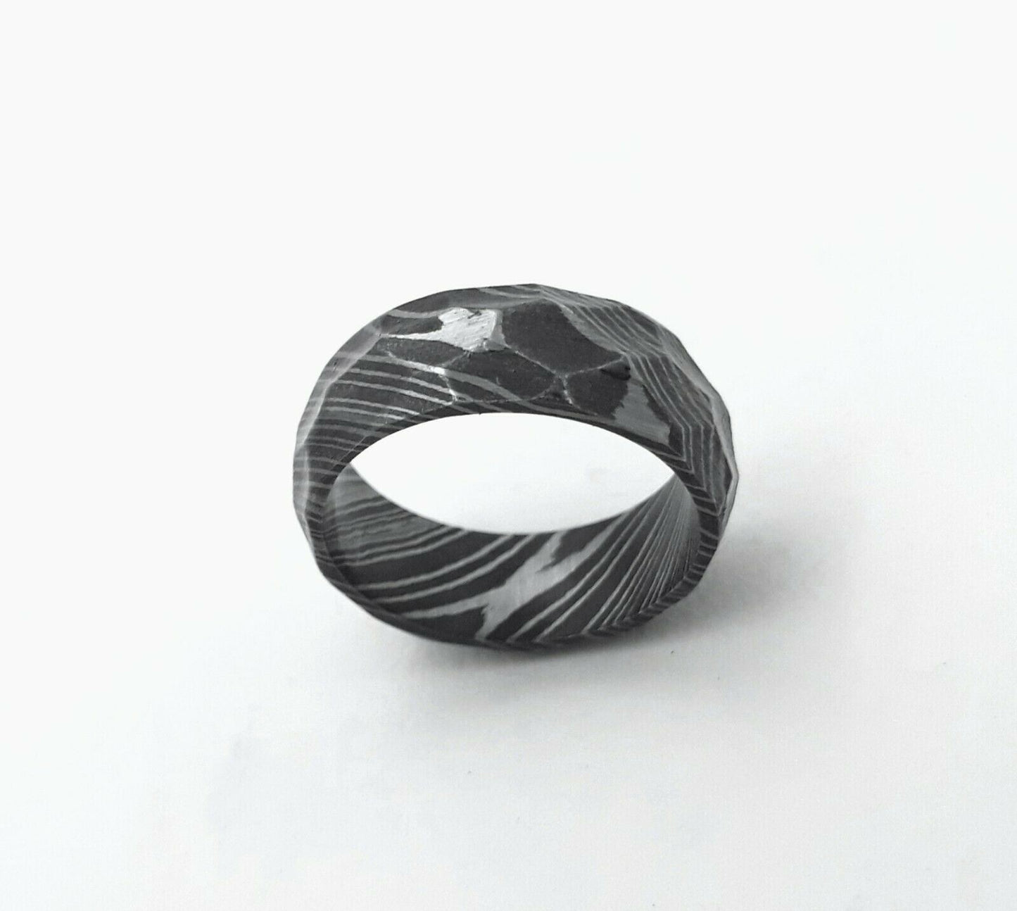 Handmade Damascus Steel Design Wedding Engagement Geometric Ring -Men's Jewelry