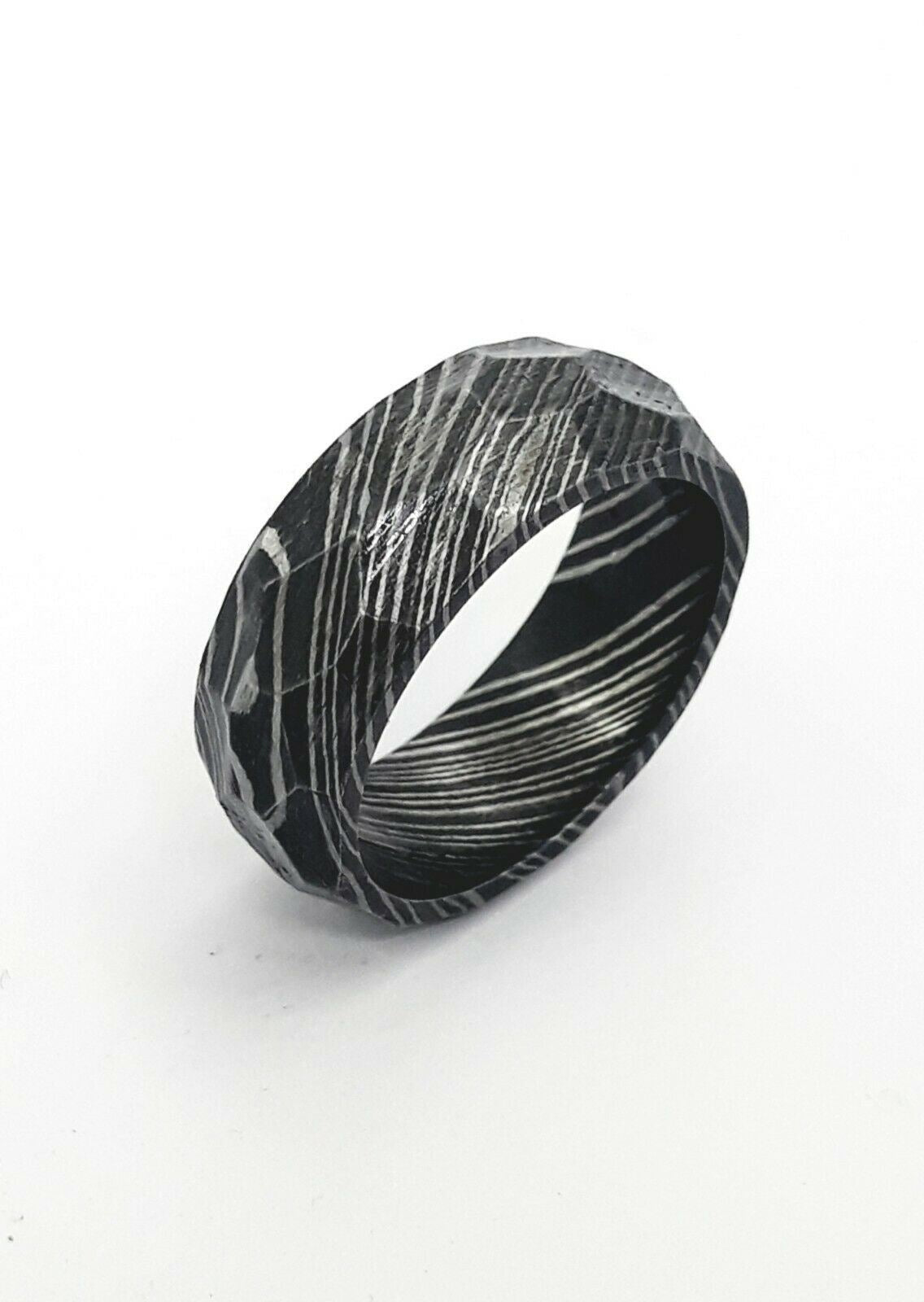 Handmade Damascus Steel Design Wedding Engagement Geometric Ring -Men's Jewelry