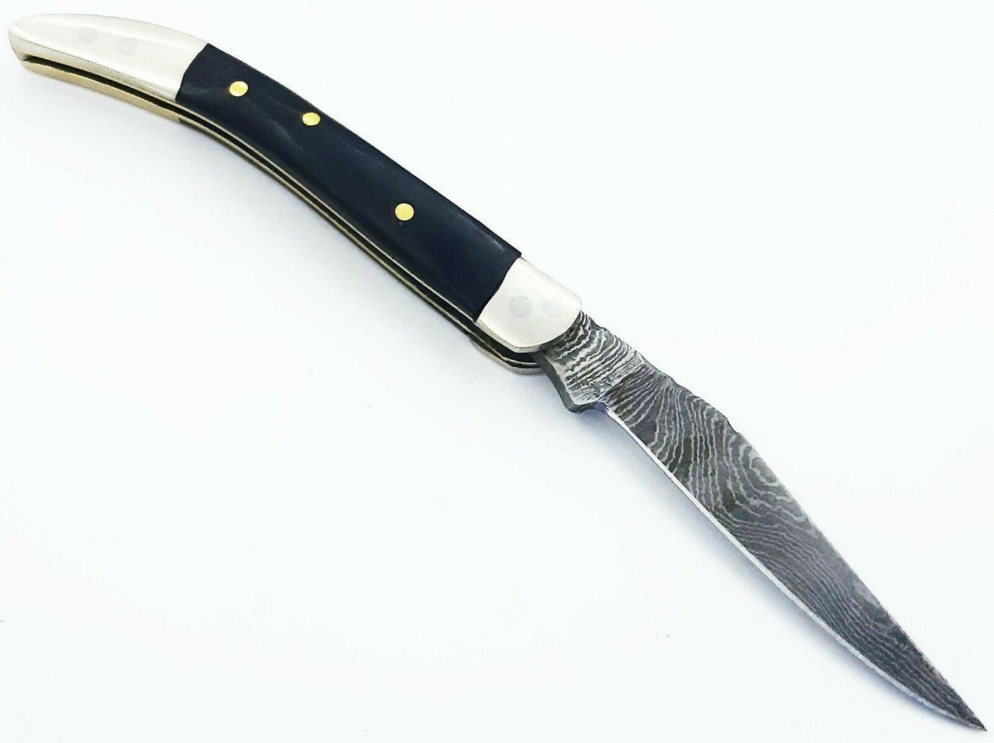 Texas Toothpick Handmade Damascus Steel Folding Pocket Knife"Buffalo Horn Handle