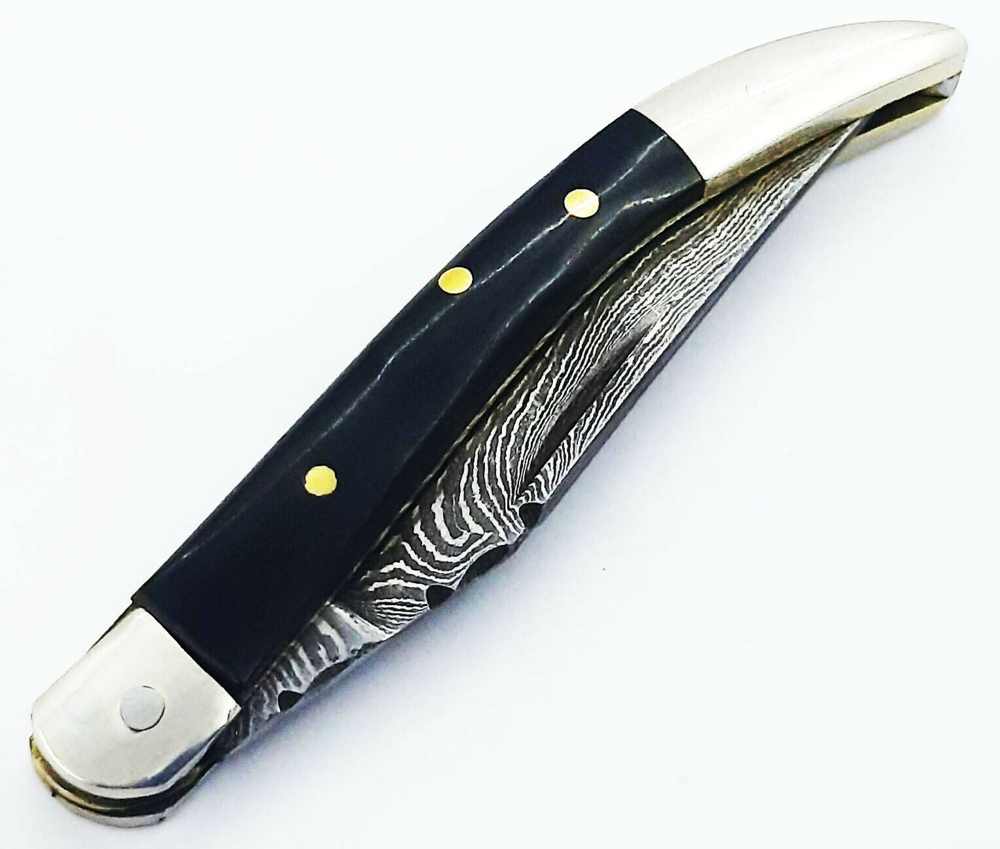 Texas Toothpick Handmade Damascus Steel Folding Pocket Knife"Buffalo Horn Handle