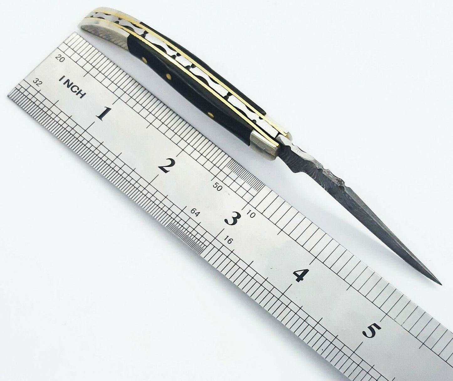 Texas Toothpick Handmade Damascus Steel Folding Pocket Knife"Buffalo Horn Handle