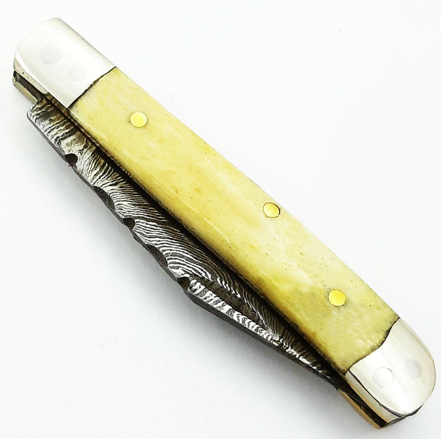 Mini Trapper Handmade Damascus Steel  Folding Pocket Knife"Bone Handle"