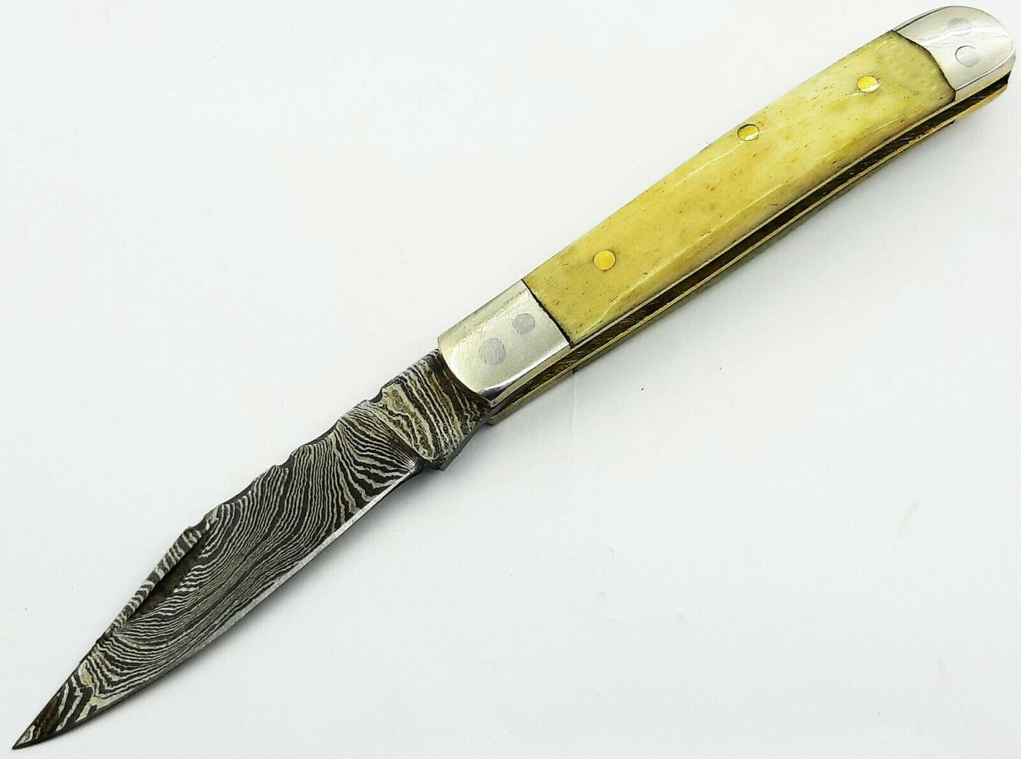 Mini Trapper Handmade Damascus Steel  Folding Pocket Knife"Bone Handle"