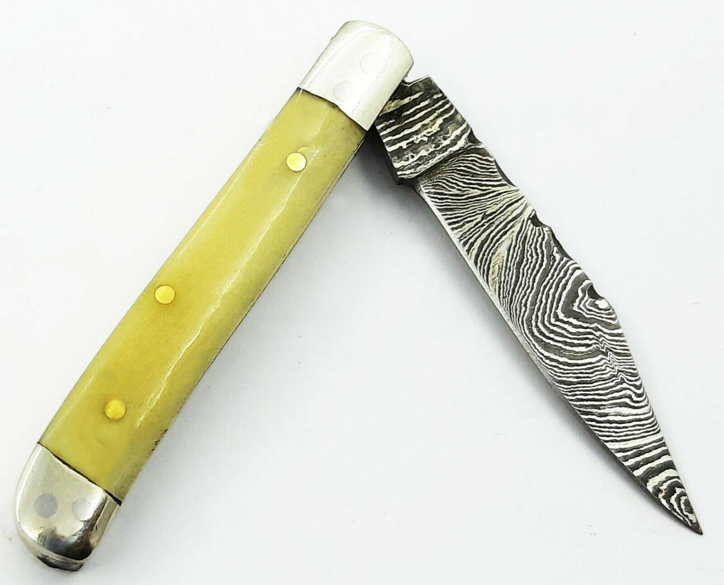 Mini Trapper Handmade Damascus Steel  Folding Pocket Knife"Bone Handle"