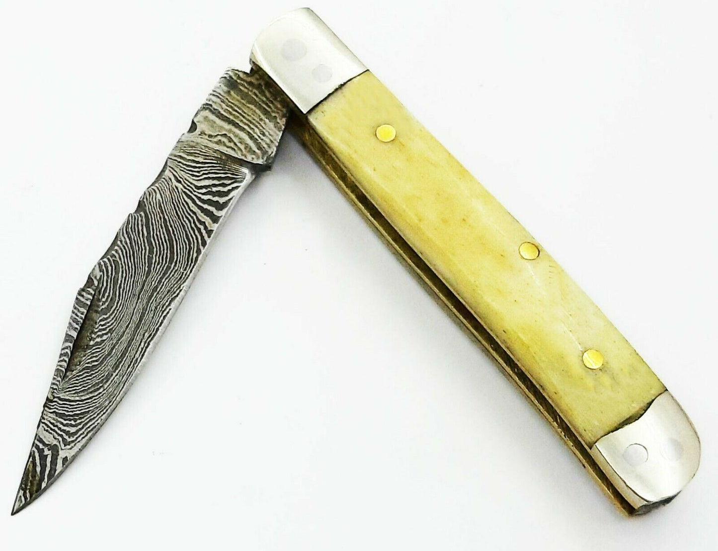 Mini Trapper Handmade Damascus Steel  Folding Pocket Knife"Bone Handle"