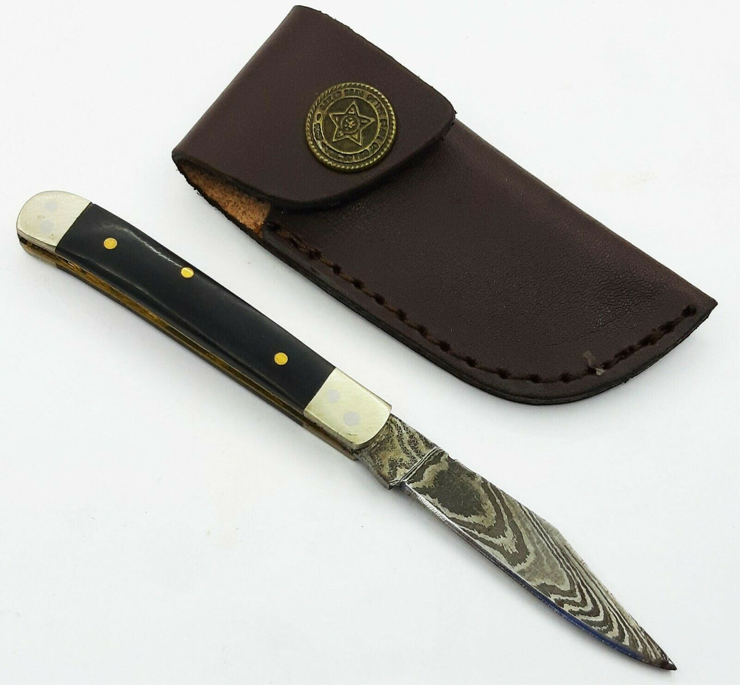 Handmade Damascus Steel Trapper Folding Pocket Knife"Buffalo Horn Handle"