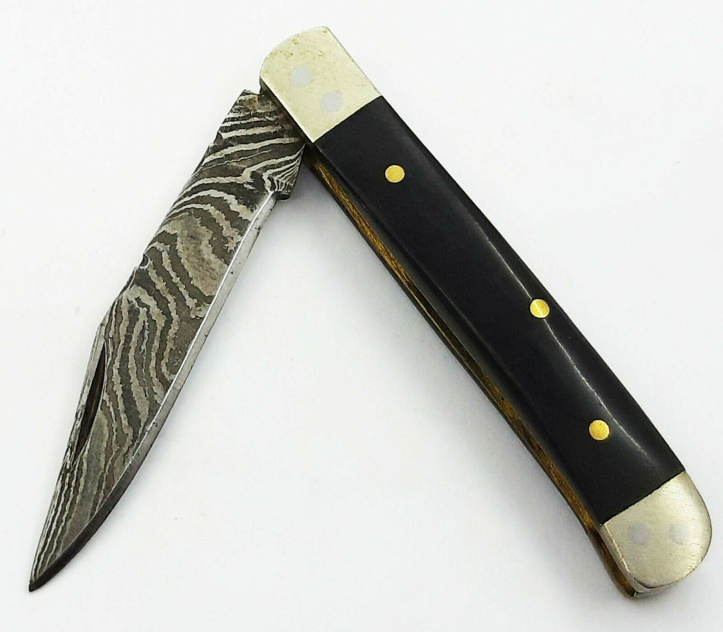 Handmade Damascus Steel Trapper Folding Pocket Knife"Buffalo Horn Handle"